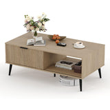 Garvee Tavolino Da Caffè In Legno Massello Con Ripiani E Porta Scorrevole, Design Mid-Century, Soggiorno E Ufficio, 41.34 In, Colore Legno Chiaro