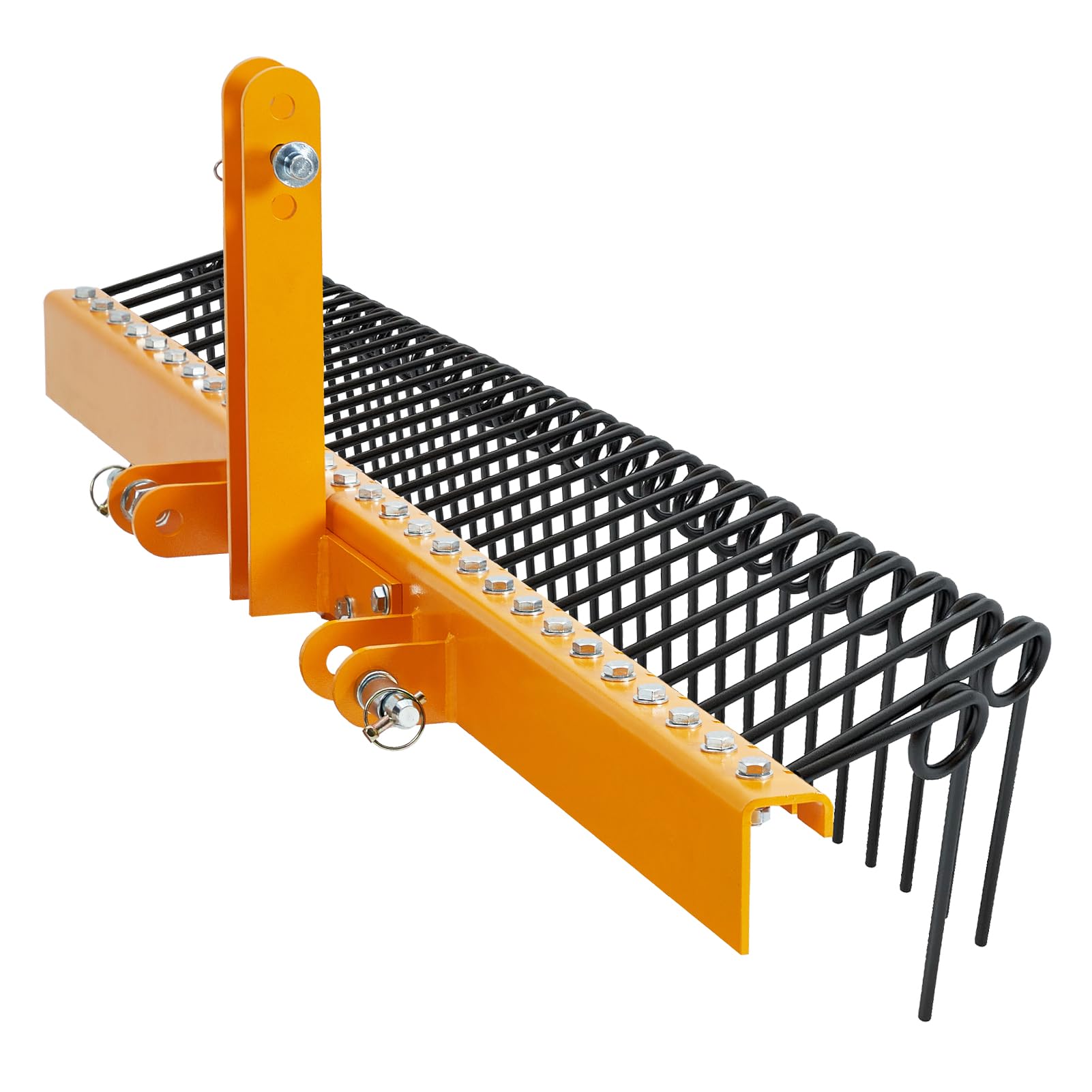 Garvee Rastrello Paesaggistico Heavy Duty 60" con 26 Denti a Molla in Acciaio Verniciato Giallo, Attacco a 3 Punti, Pulizia Giardini e Prati, Universale