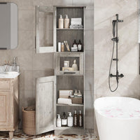 Mobile da bagno alto e stretto Garvee con ripiano regolabile per piccoli spazi, 170 cm, MDF, design moderno, ante con vetro, bianco
