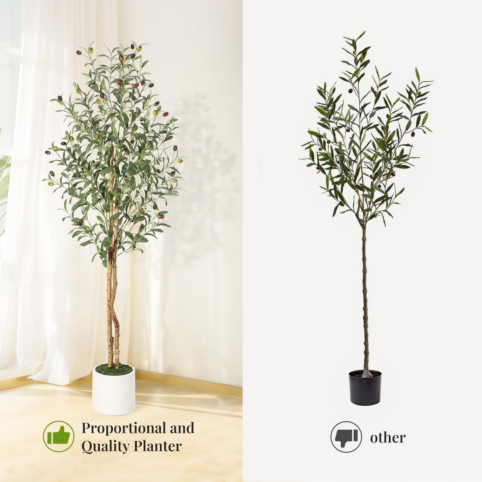 Albero di ulivo artificiale Garvee da 1,5 m con 2 tronchi di legno e vaso di cemento bianco per la decorazione di soggiorno e ufficio, rami regolabili, 864 foglie di seta