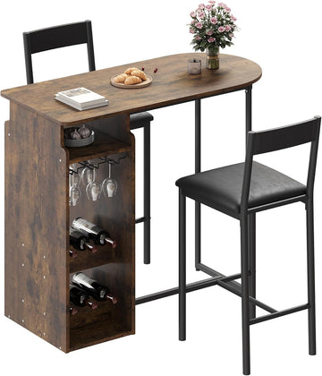 Tavolo da bar e sedie Garvee per 2 con portabottiglie e cuscini in velluto, multifunzionale, salvaspazio per cucina e sala da pranzo, moderno, confortevole