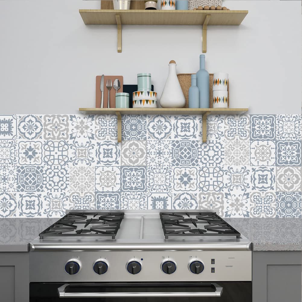 GARVEE 24 pezzi adesivi per piastrelle in vinile autoadesivi vintage per cucina e bagno 10x10 cm grigio resistenti all'acqua e al calore