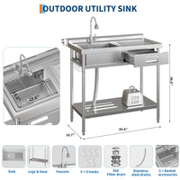Lavello di servizio in acciaio inossidabile Garvee con 1 vasca, rubinetto caldo/freddo, asse da lavaggio integrata per lavanderia e garage, indipendente, acciaio inossidabile argento