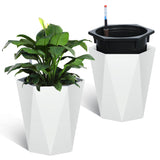 Garvee Set di 2 fioriere a forma di diamante alte 16 pollici, autoirriganti, con indicatore del livello dell'acqua e ruote, per balcone e soggiorno, bianche - bianco