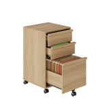 Garvee Mobiletto File Scorrevole 3 Cassetti In Legno MDF Con Ruote Bloccabili Per Ufficio Casa, Design Compatto, Bianco - Natural Oak