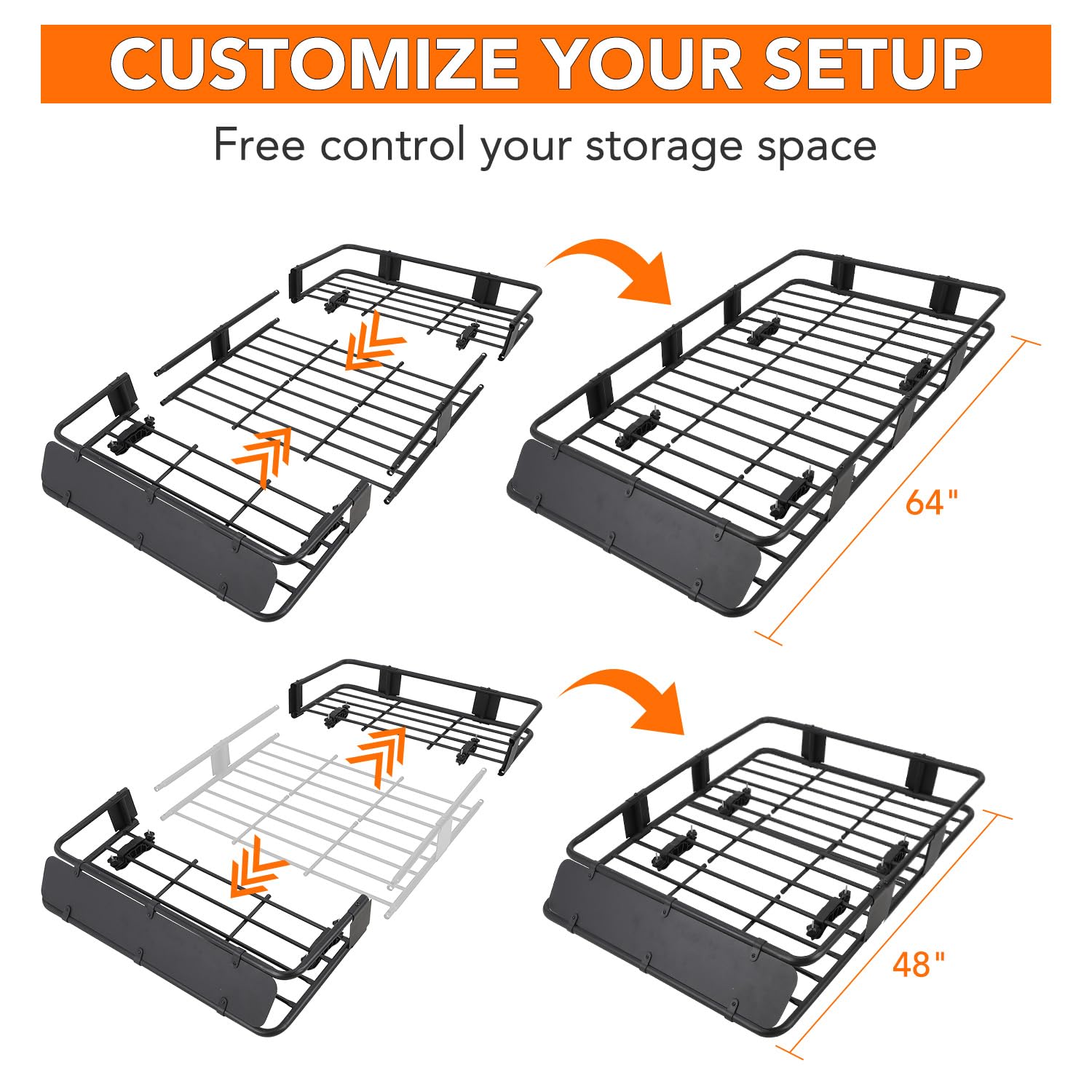 Portapacchi Garvee da tetto 64"x39" in acciaio universale regolabile con borsa per bagagli per SUV e camion, viaggi all'aperto, nero