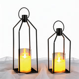 Set 2 Lanterne LED in Metallo con Candele Acriliche, Telecomando, Interno ed Esterno, 30,5-38,1 cm, Nero - Black