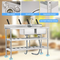 Lavello in acciaio inox Garvee da 47 pollici a doppia vasca - 119x46x81 cm, ampia superficie di lavoro con due vasche per cucine esigenti e famiglie numerose.