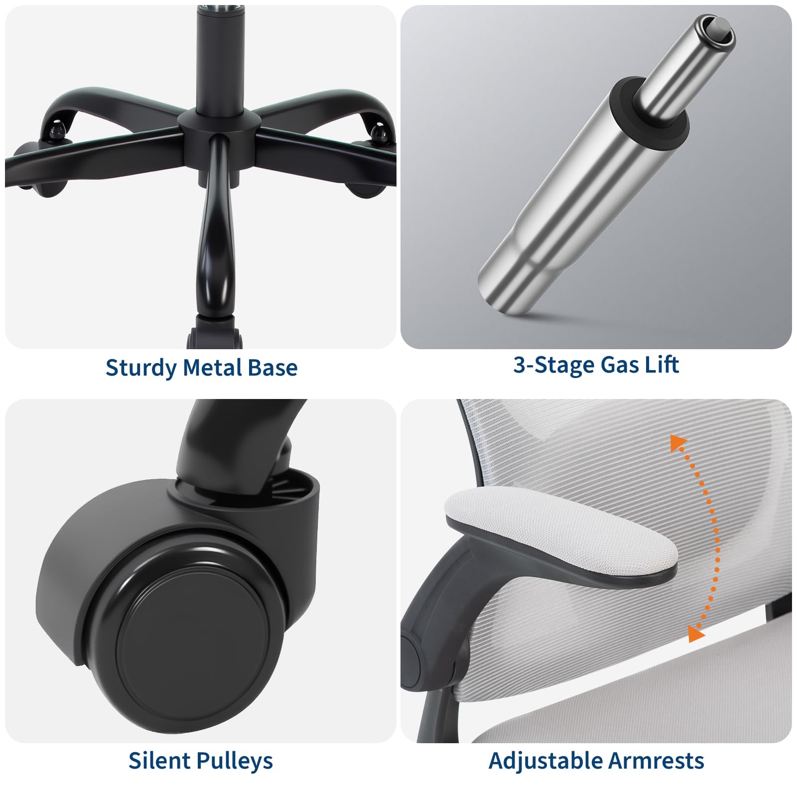 Sedia da ufficio ergonomica Garvee con supporto lombare regolabile e poggiatesta, rete traspirante, braccioli pieghevoli, girevole, grigio, ufficio