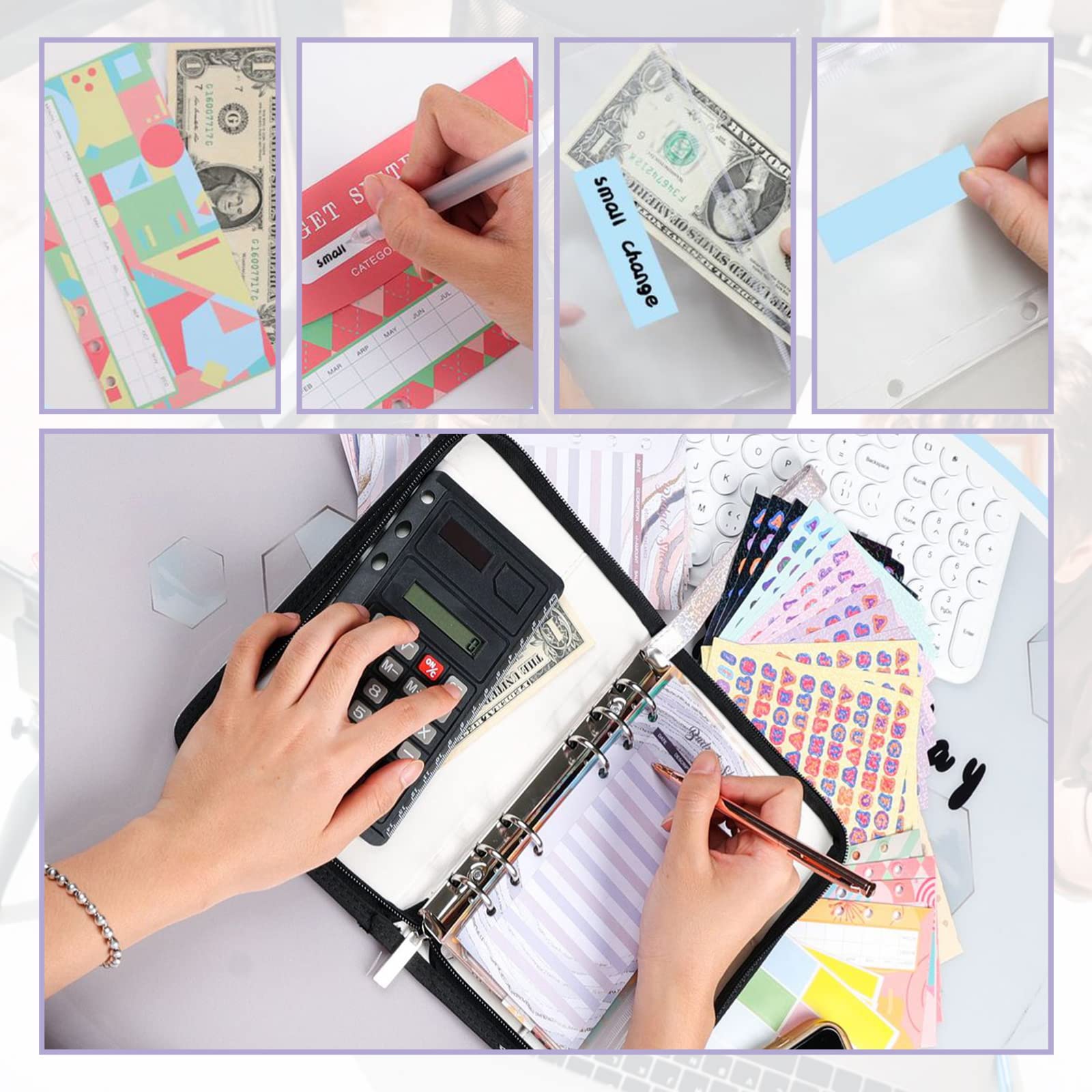 GARVEE Budget Planner A6 Raccoglitore ad anelli multifunzionale con scomparti per denaro con cerniera Organizzatore per budget e risparmio
