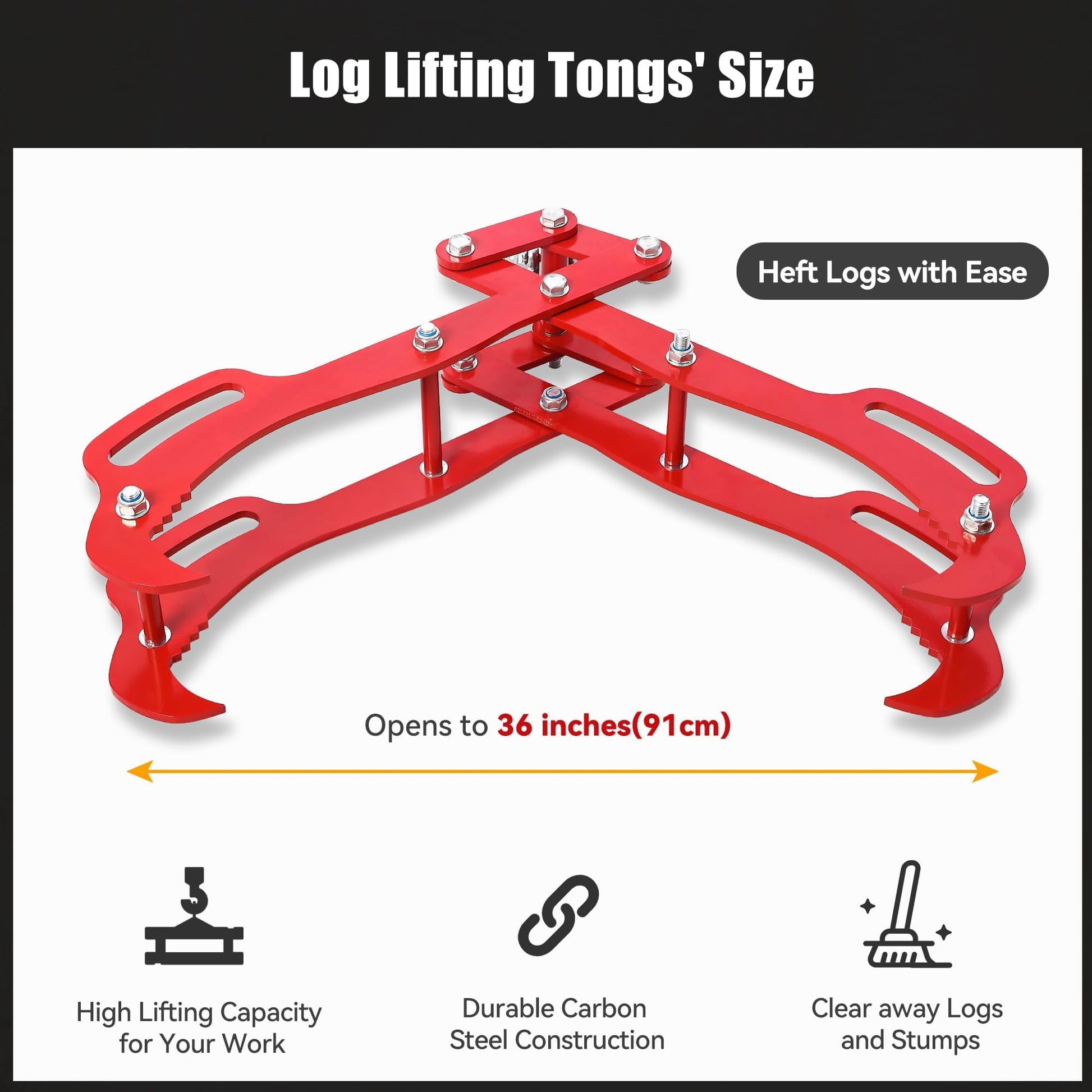 Pinza per tronchi Garvee con design Eagle Claw, capacità di carico di 3000 libbre, apertura di 36 pollici, rossa, per lavorazione del legno e silvicoltura