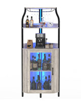 Portabottiglie da Vino Garvee Moderno Curvo con LED 4 Ripiani Regolabili in MDF Robusto Design Angolare Salvaspazio Grigio per Casa e Bar