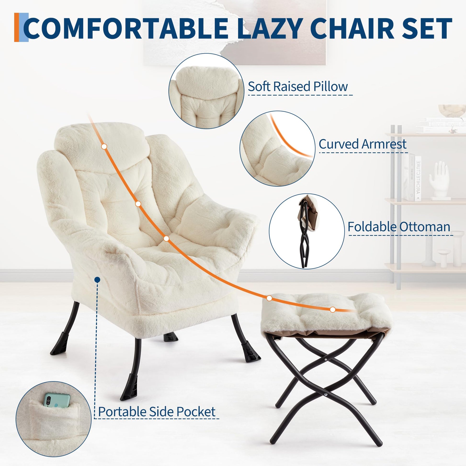 Sedia girevole Garvee con poggiapiedi, ergonomica, resistente, bianca, per soggiorno, ufficio, comoda