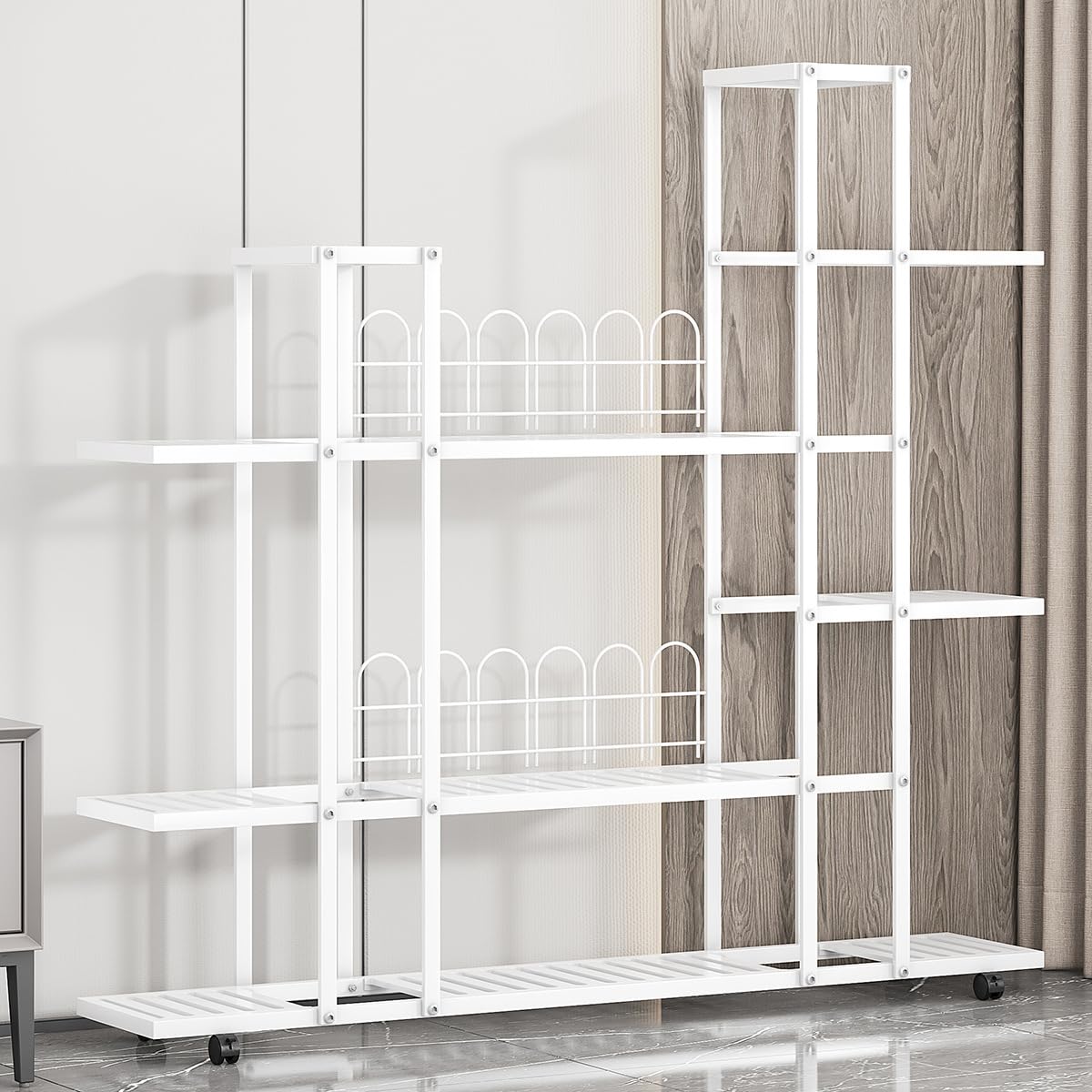 Garvee Plant Stand Mensola angolare con ruote Robusto ferro impermeabile per soggiorno Balcone Giardino Nero