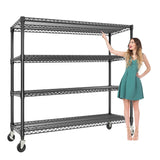 Scaffalatura per carichi pesanti Garvee da 180 cm di altezza con capacità di 1197 kg, 4 ripiani, acciaio, ruote e piedini per garage e magazzino, 150 cm di larghezza x 45 cm di profondità, grigio - Nero