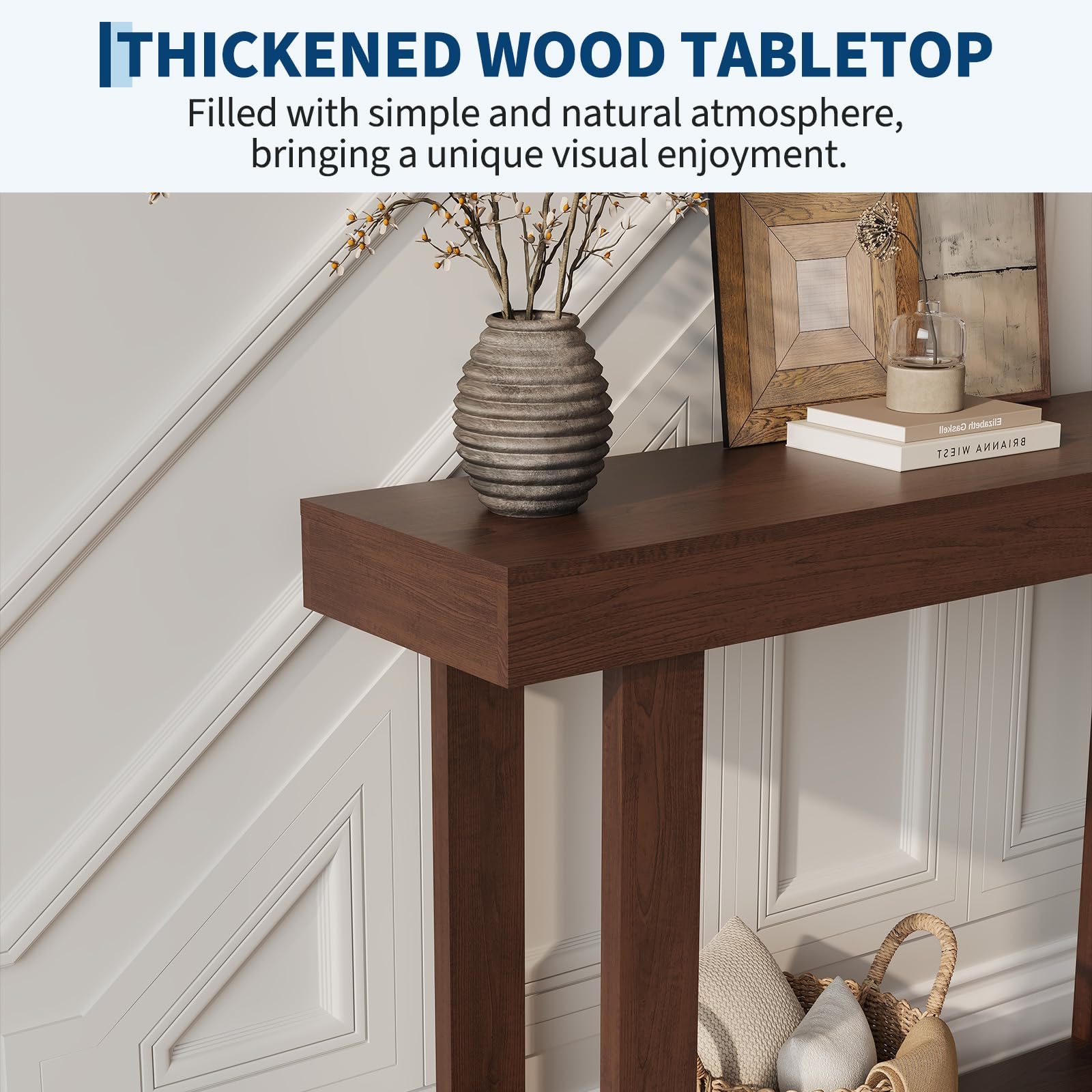 Tavolo consolle in legno Garvee da 46" stretto in stile fattoria per corridoio e soggiorno, finitura biondo naturale