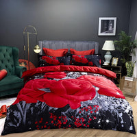 Garvee Set Biancheria Letto 4 Pezzi 3D Rosa Rossa Grande, Poliestere Morbido, Per Matrimonio E Letto Familiare