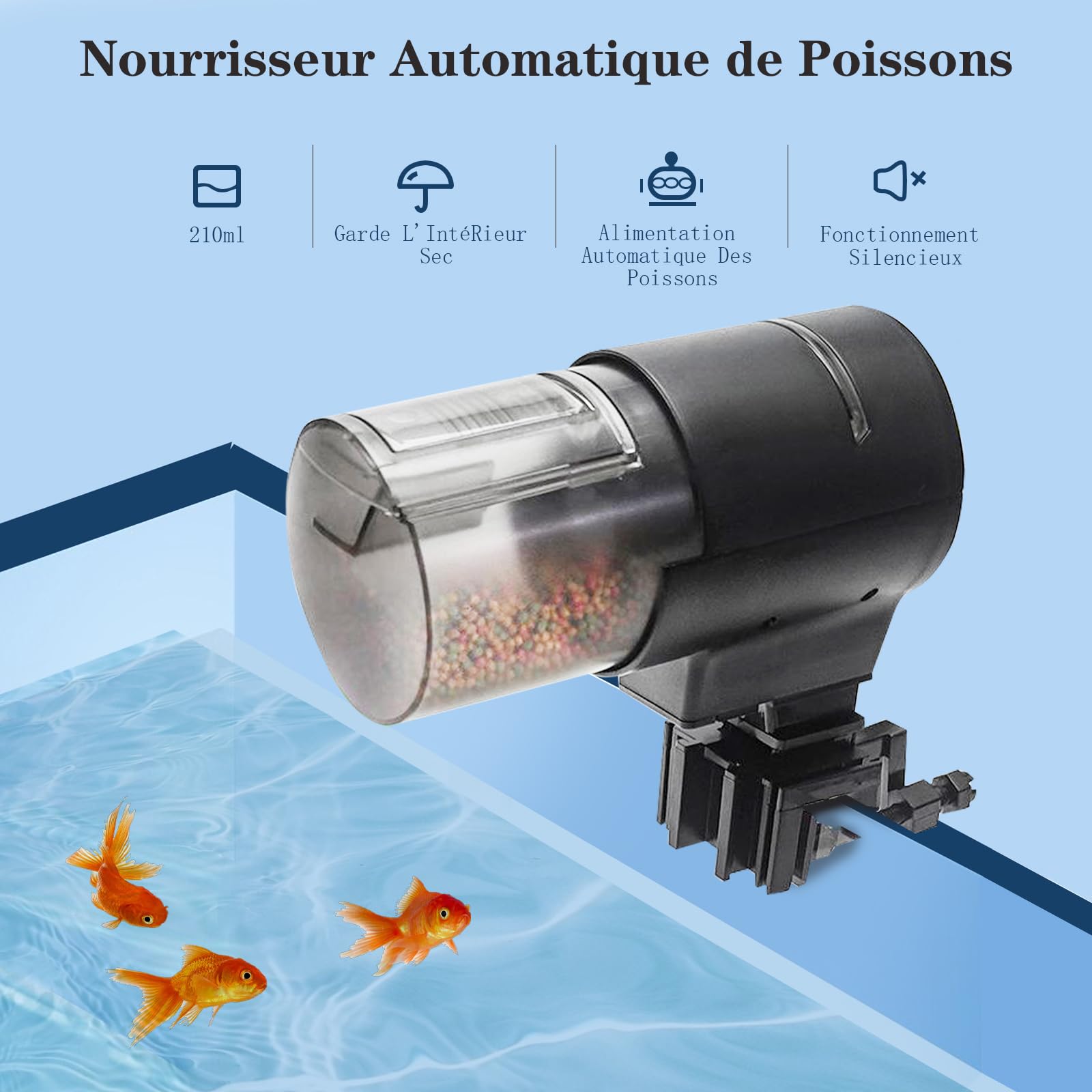 Mangiatoia automatica per pesci Garvee da 210 ml con 3 opzioni di tempo e coperchio salvafreschezza per acquari e vacanze