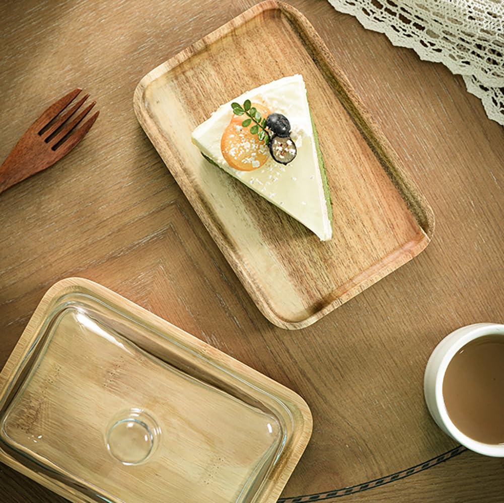 Burriera in legno Garvee con coperchio in vetro, rettangolare, per dessert, dolci, vassoio da portata, acacia