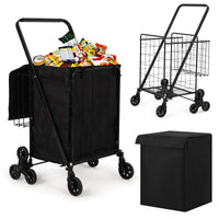 Carrello della spesa Garvee con saliscale e ruota a 360°, pieghevole, cestino impermeabile in Oxford 600D, robusto per la spesa e il campeggio, nero, grande