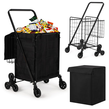 Carrello della spesa Garvee con saliscale e ruota a 360°, pieghevole, cestino impermeabile in Oxford 600D, robusto per la spesa e il campeggio, nero, grande