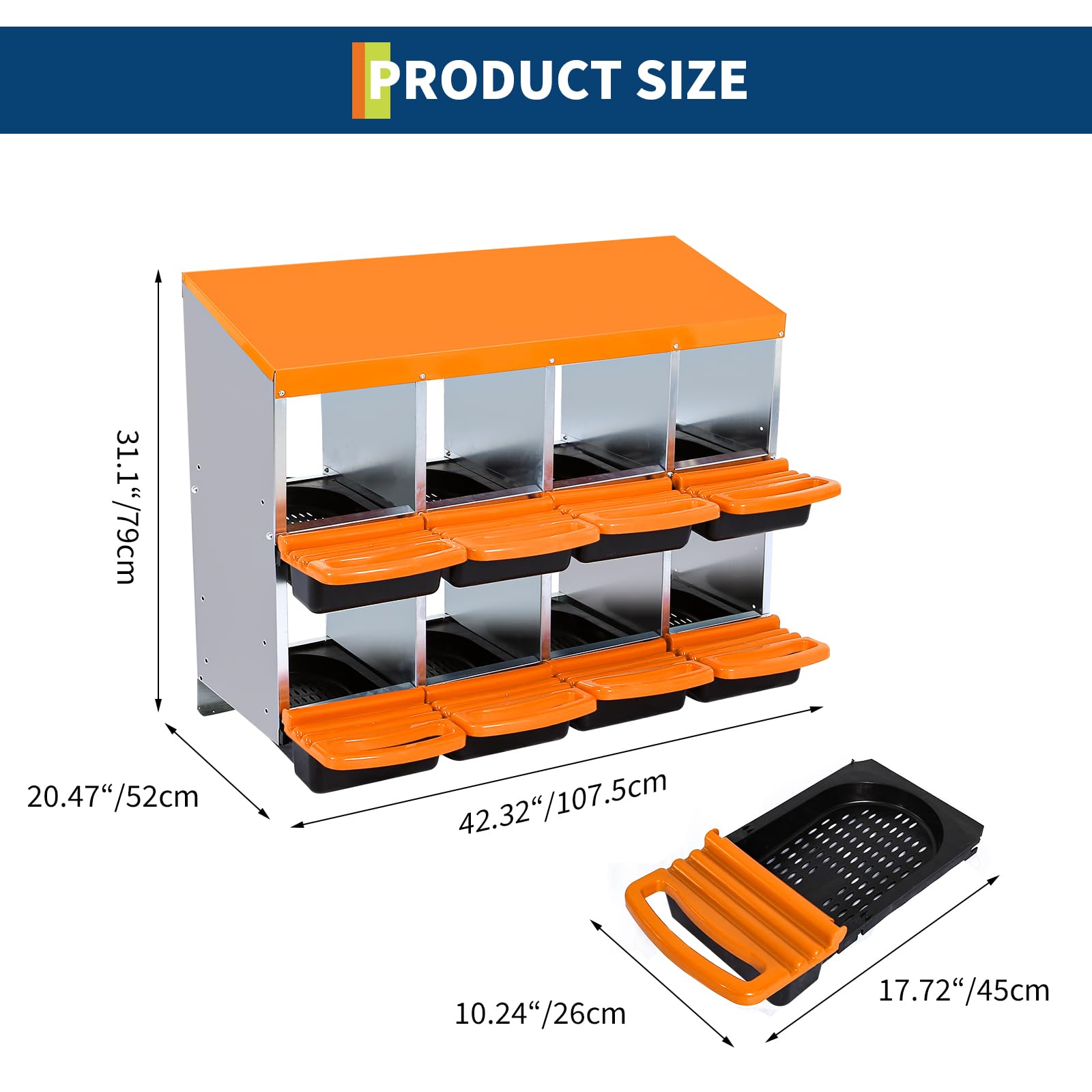 Nido per polli Garvee a 2 piani con 8 scomparti, in metallo, tetto impermeabile, base antiscivolo, arrotolabile per pollaio e pollame, robusto, pratico, ventilato