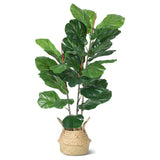 Albero Ficus Lirata Artificiale Garvee con Vero Tronco in Legno, Vaso Nero Intrecciato per Soggiorno e Ufficio, Ultra-Realistico, Senza Manutenzione