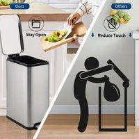 Pattumiera da cucina Garvee da 13 galloni in acciaio inossidabile con coperchio a chiusura ammortizzata e pedale a mani libere per cucina e ufficio, design sottile, senza impronte digitali