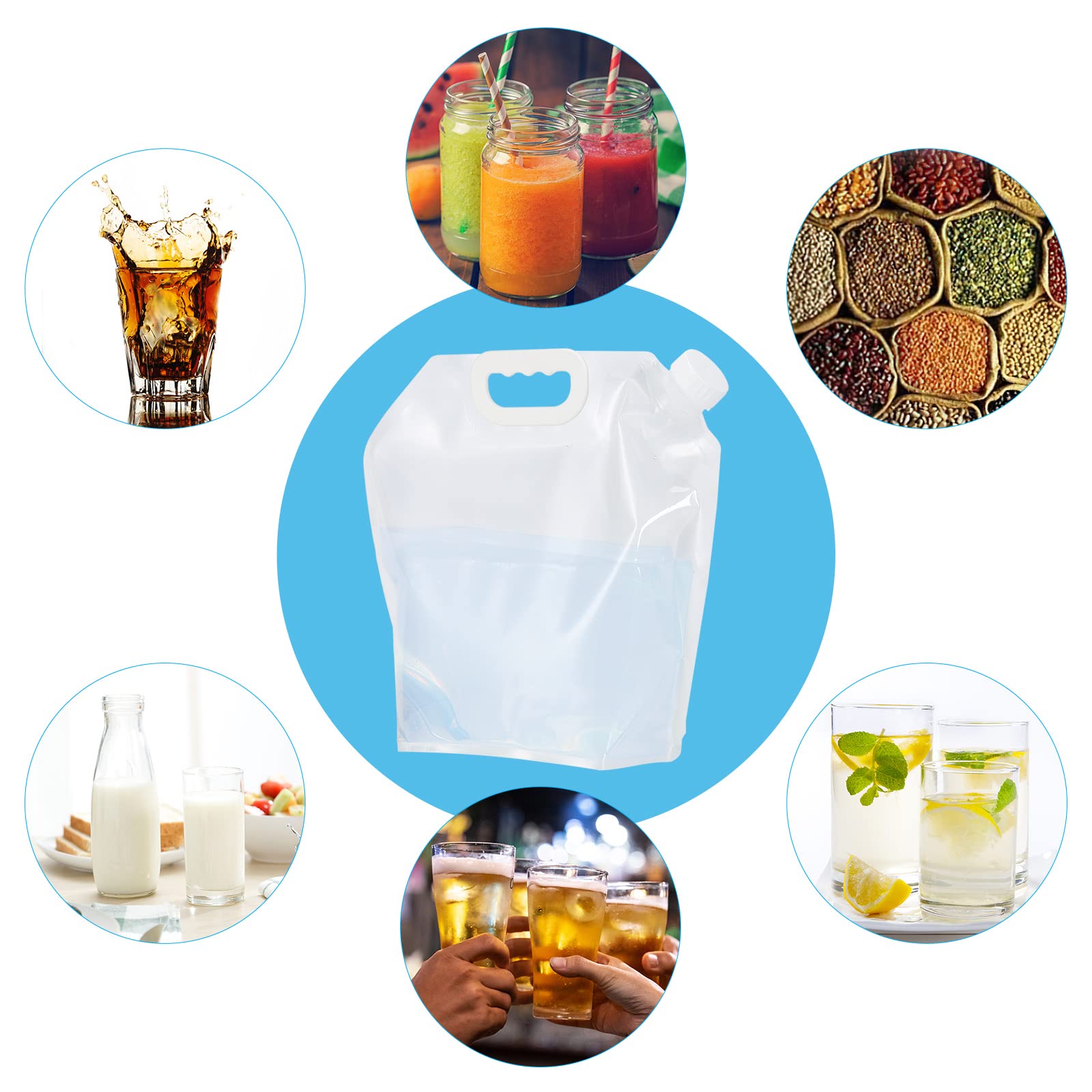 Garvee Sacche d'acqua di emergenza da 5 litri, confezione da 2, contenitore d'acqua portatile in PE per campeggio, escursionismo, emergenze, come da foto