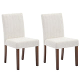 Sedie da pranzo Garvee Parsons con bottoni, set di 2, imbottite, ergonomiche, in tessuto di lino, gambe in legno di caucciù, strisce beige, per cucina e soggiorno