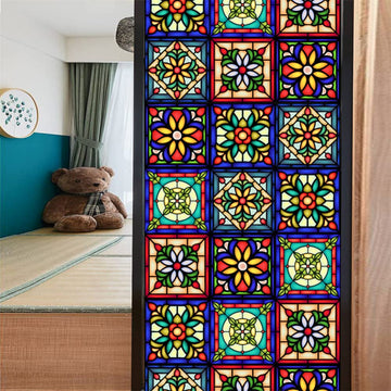 GARVEE Pellicola per vetri colorati Fiori retrò Adesivi statici Non adesivi 60x100 cm Privacy decorativa per casa e ufficio