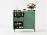 Garvee Mobile Bar Moderno con Ante Scanalate, Porta Bicchieri Integrati, Legno con Gambe in Metallo, Multiuso per Soggiorno e Cucina, Capacità Grande, Colore Naturale - Green