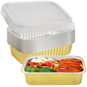 Garvee 20 vassoi monouso in alluminio con coperchio, 1000 ml, per grigliare, cucinare, cuocere al forno, argento, 22x15x4,5 cm