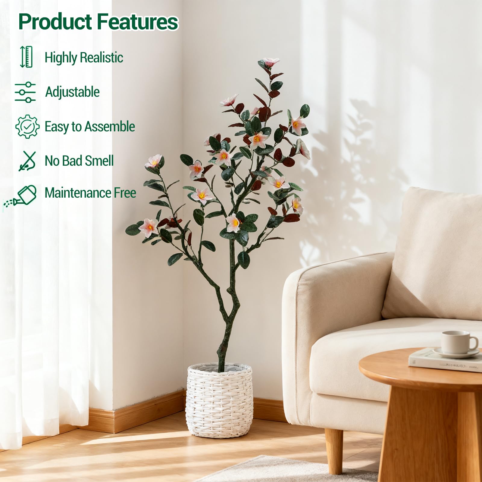 Albero di magnolia artificiale Garvee da 6 piedi con fiori e foglie in fiore, vaso robusto per soggiorno ufficio, verde