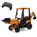 Trattore elettrico per bambini Garvee 12V 4 in 1 con telecomando, escavatore, bulldozer, tetto rimovibile, per bambini da 3 a 8 anni - Giallo