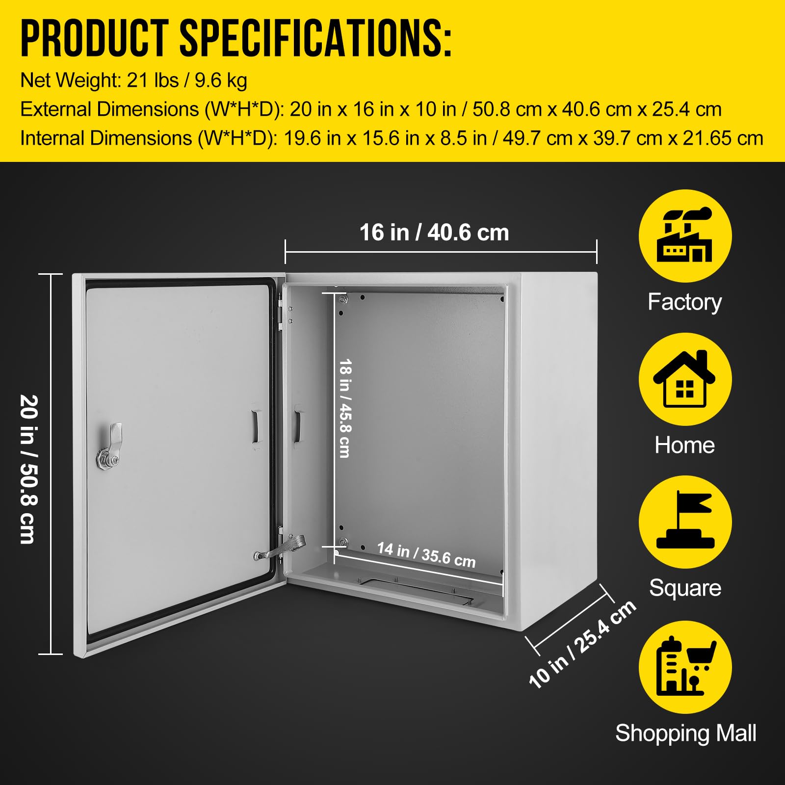 Scatola elettrica per esterni Garvee 20x16x10, custodia in acciaio NEMA 4X IP66, impermeabile e antipolvere, serratura e piastra di montaggio per uso industriale e domestico