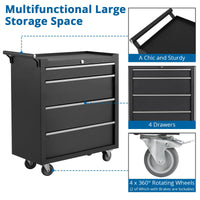 Carrello portautensili Garvee con 6 cassetti, ruote, serratura, acciaio, per officina e garage, 24 pollici, nero