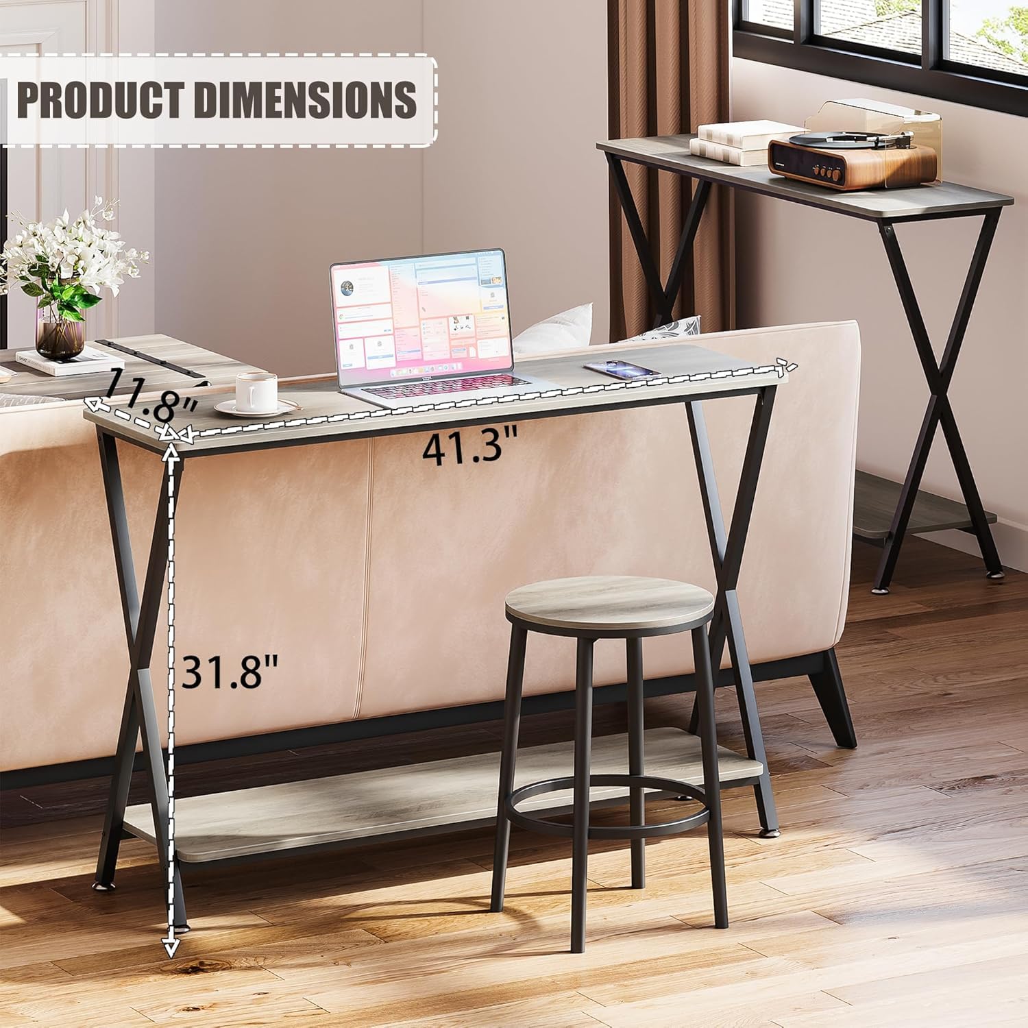 Tavolo consolle Garvee con ripiano, tavolo stretto per ingresso e divano, design moderno, soggiorno e corridoio, salvaspazio, durevole