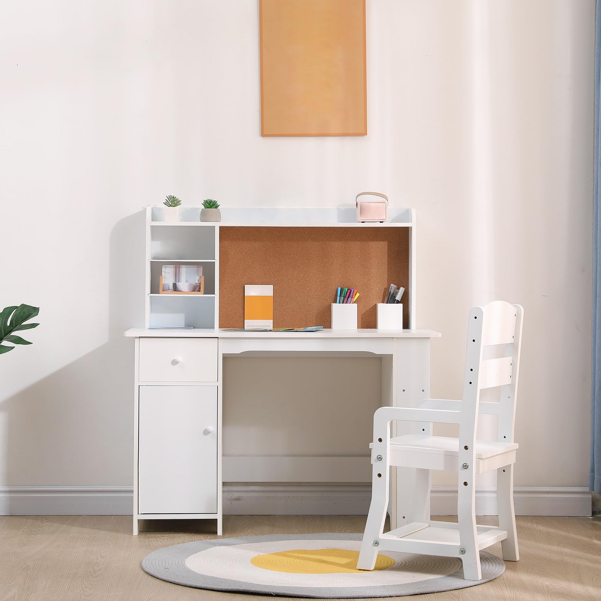 Set da scrivania per bambini Garvee con ripiano, lavagna magnetica, cassetto per ragazzi e ragazze, età 3-8 anni, bianco, sala studio