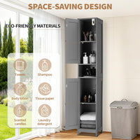 Mobiletto da bagno alto Garvee da 170 cm con 2 ante a battente e 1 cassetto, ripiani regolabili, legno massello, stile rustico, stretto, bianco, versatile per bagno e cucina