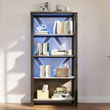 Garvee Libreria Industriale Piccola con LED Regolabile, Telaio in Metallo, 3 Ripiani Aperti, Design Moderno per Casa e Ufficio, Nero, Compatta