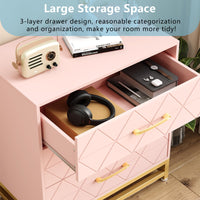 Cassettiera in legno Garvee con 3 cassetti, spazio di archiviazione, MDF rosa, antipolvere, soggiorno, camera da letto, corridoio, compatta
