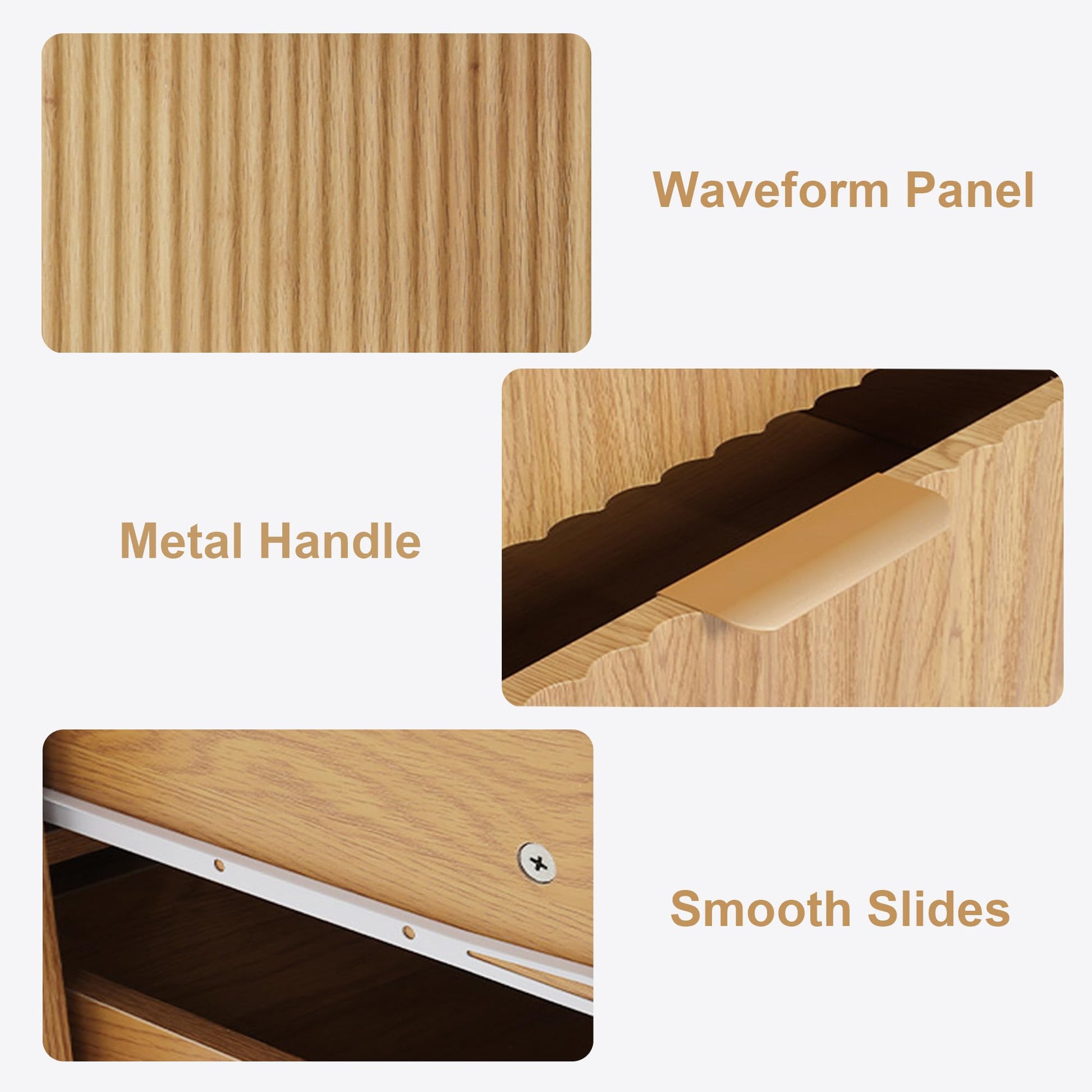 Cassettiera Garvee a 3 cassetti, moderna in legno con gambe in metallo, pannello scanalato, per camera da letto e ufficio, 28"P x 17"L x 30"A, oro