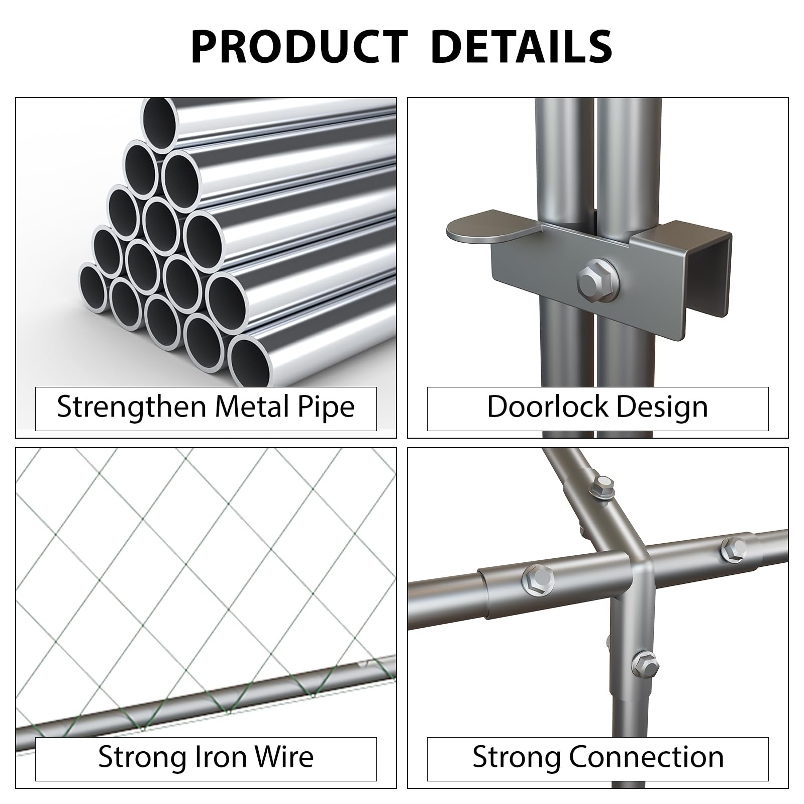 Pollaio Garvee grande 120"x40"x40" con 3 scomparti, resistente alle intemperie, in metallo robusto, sicuro per polli e conigli