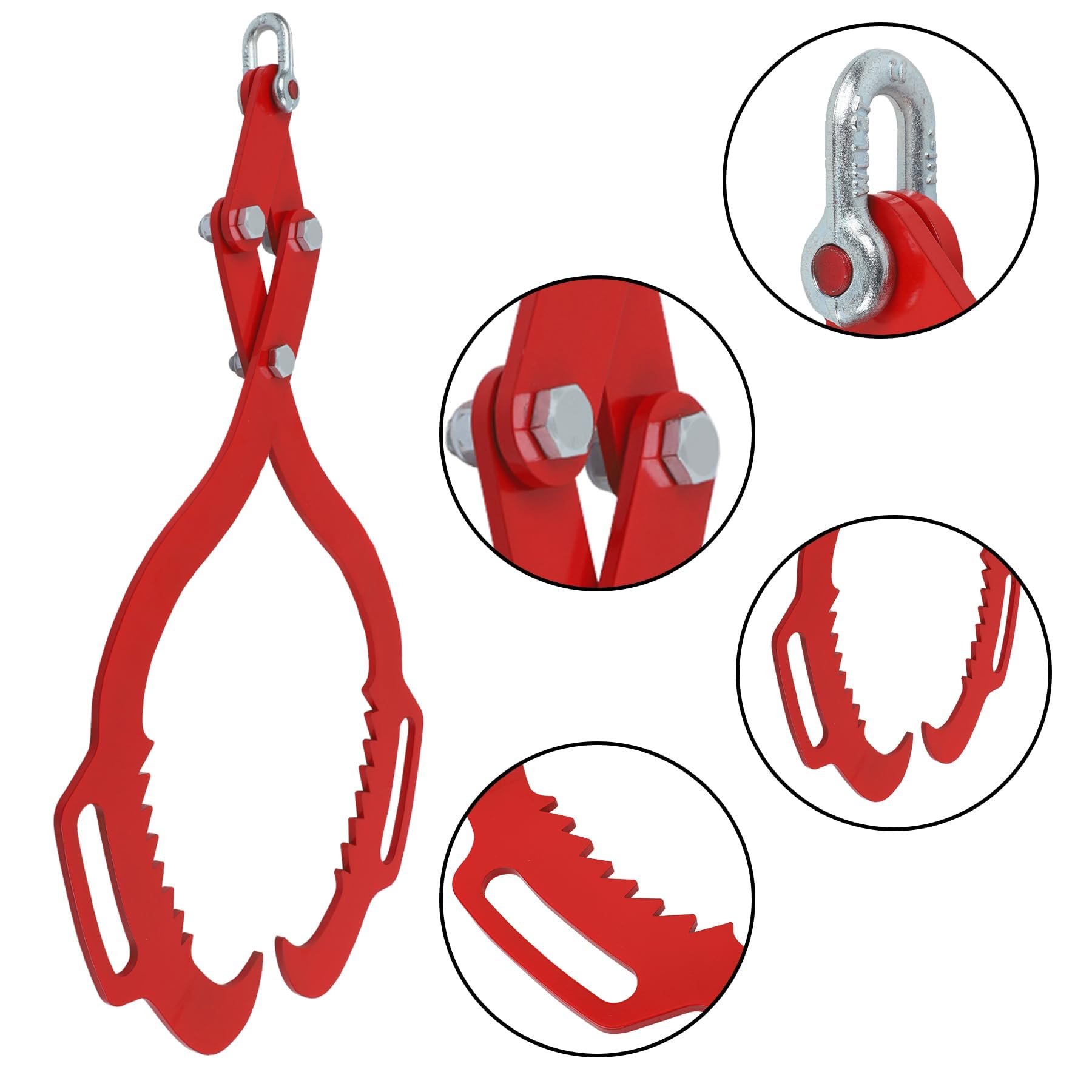 Pinza per tronchi Garvee da 18 pollici per impieghi gravosi con 2 artigli seghettati, rotante, in acciaio, capacità di carico di 2200 libbre, maniglia per trattori e camion, rossa