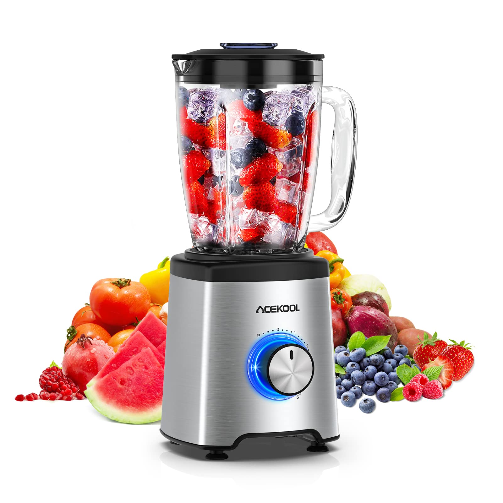 Robot da cucina Garvee da 800 W con contenitore in vetro da 1,75 l senza BPA, 6 lame in acciaio inox, 5 impostazioni di velocità, silenzioso, nero