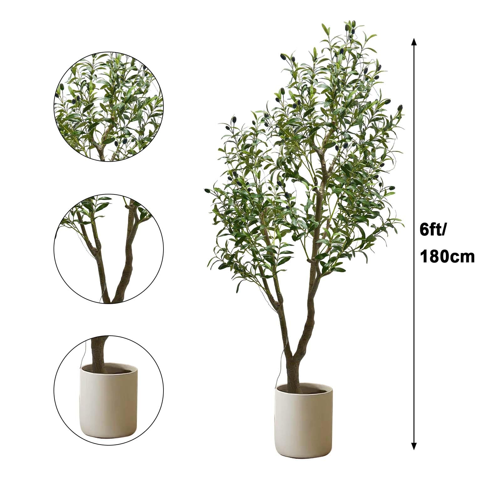 Garvee Albero di ulivo artificiale a LED con luci e timer, decorazione per interni, 180 cm, verde, bianco caldo