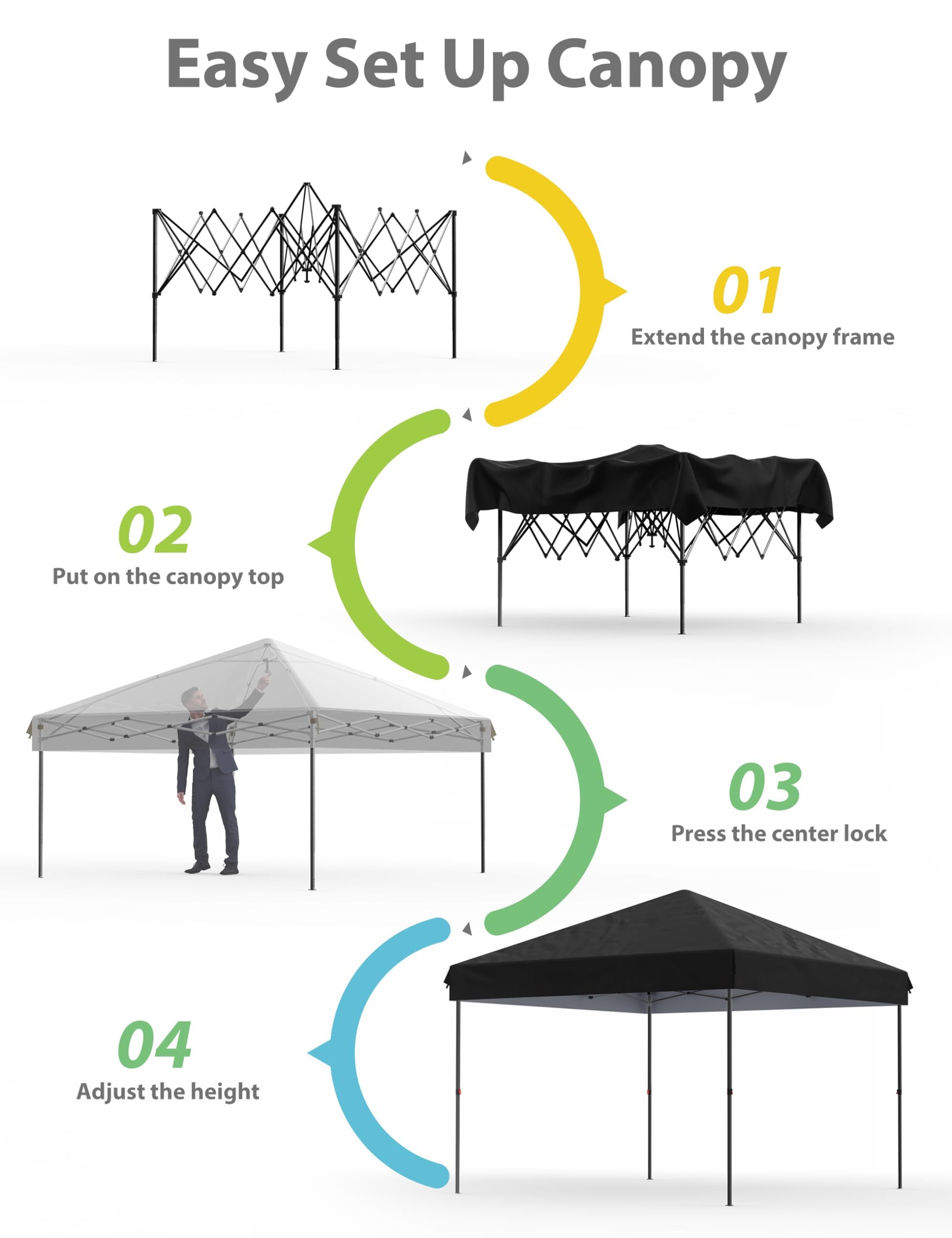 Garvee 10x10 Pop-Up Pavillon Zelt Mit 210D Oxford Gewebe, UPF 50+ Schutz, Wasserdicht Für Camping & Markt, Verstellbare Höhe, Weiß