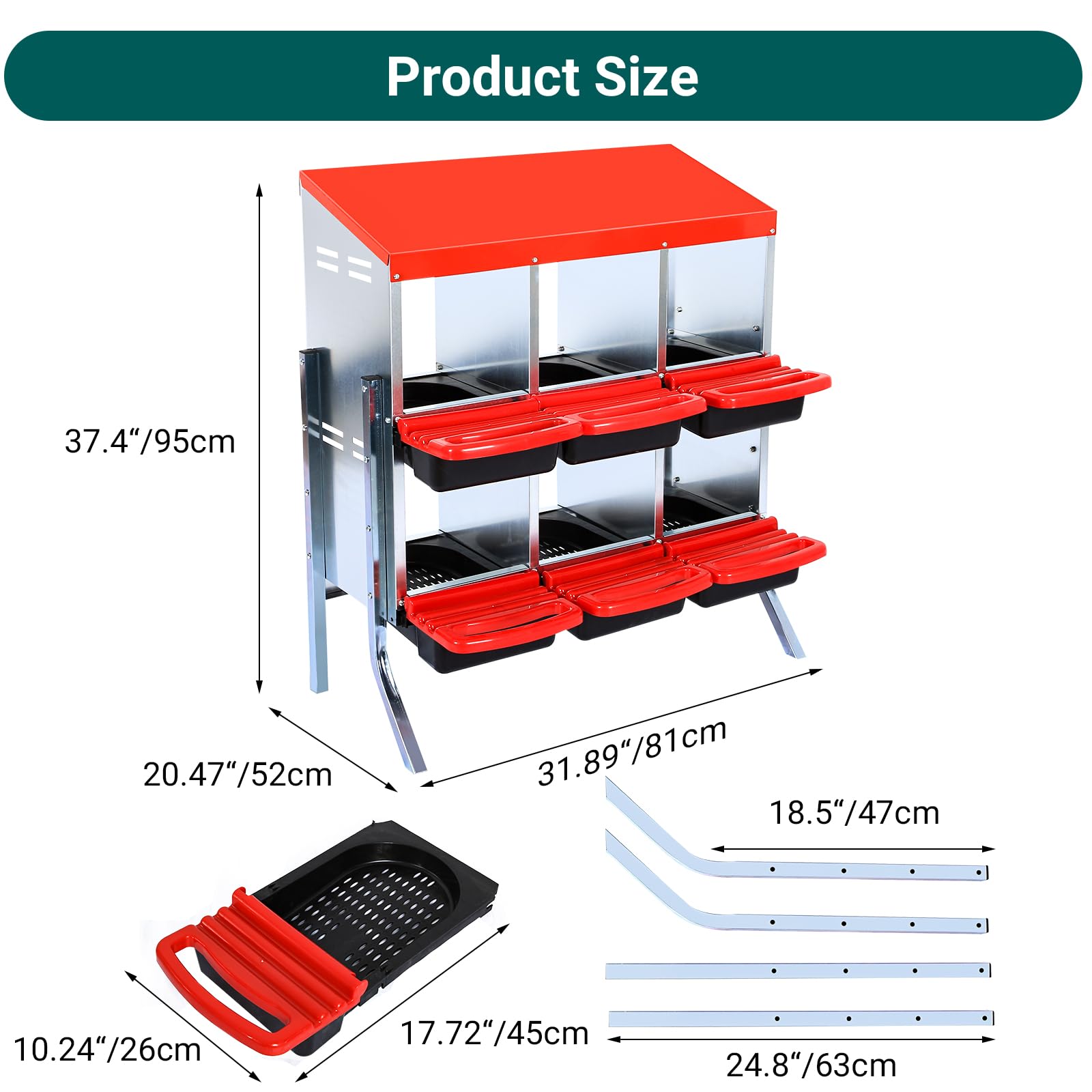 Nido per polli Garvee a 6 fori con coperchio rimovibile, in metallo, design arrotolabile per pollai e anatre, robusto, ventilato, facile da pulire