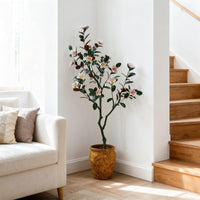 Albero di magnolia artificiale Garvee da 6 piedi con fiori e foglie in fiore, vaso robusto per soggiorno ufficio, verde